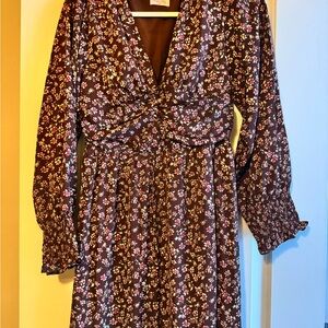 Pink Lily Floral Twist Front Long Sleeve Dress